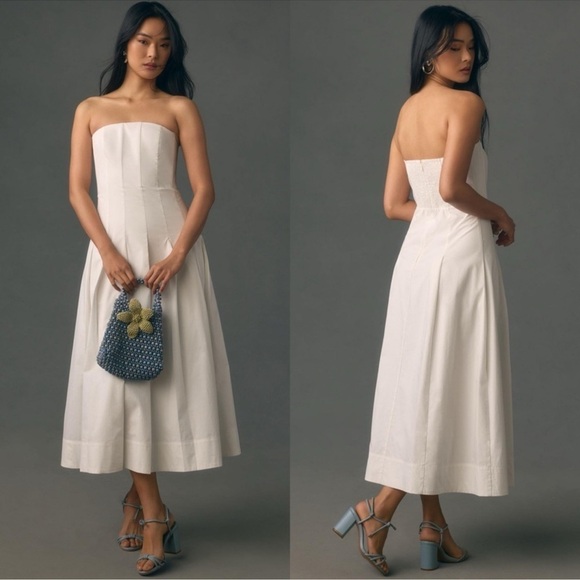 NWT Mare Mare x Anthropologie Strapless Seamed A-line Midi Dress is White - XL - Picture 1 of 7